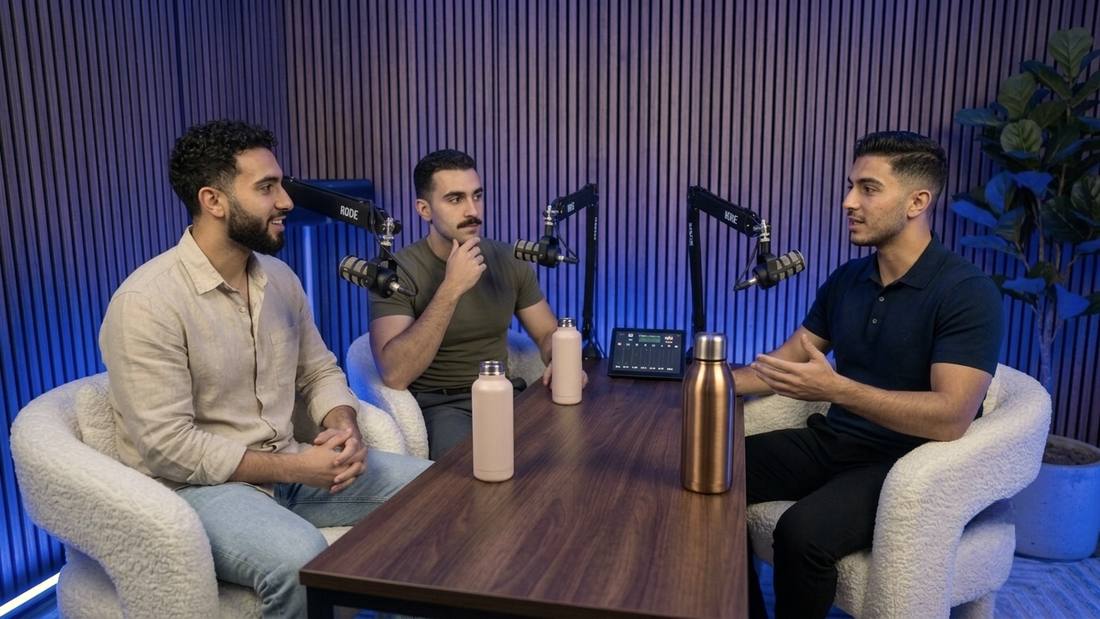 Three creators recording a podcast at Loft
