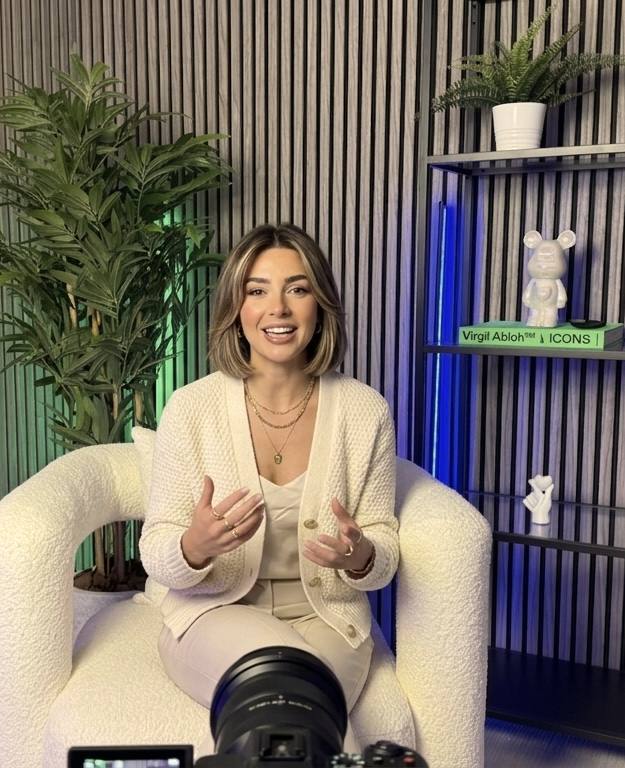Solo creator filming talking-head content at Loft